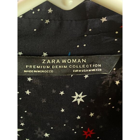 Zara Woman Star Print Long Sleeve Button Down Shirt Dress Night Sky Patriotic - Picture 4 of 8